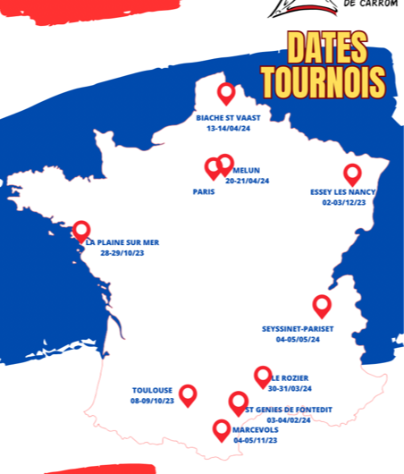CARTE DE FRANCE DES TOURNOIS 2023/24